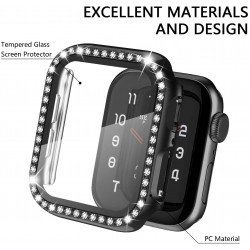 Crystal Diamond Rhinestone Case with Built In Tempered Glass Screen Protector for Apple Watch Series 6/5/4/SE [44mm] (Black)